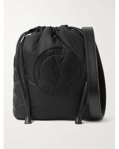 Saint Laurent Borsa a secchiello in nylon imbottito con logo impresso Rive Gauche - Nero