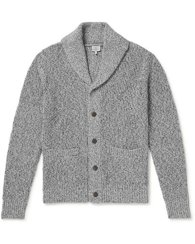 Faherty Shawl-collar Cotton And Cashmere-blend Cardigan - Gray