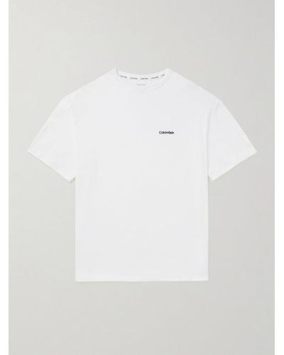 Calvin Klein Modern Logo-Embroidered Cotton-Blend Jersey T-Shirt - Bianco