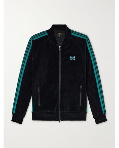 Needles R.c. Webbing-trimmed Cotton-blend Velour Track Jacket - Blue