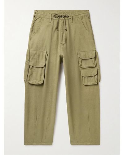 STORY mfg. Forager Wide-leg Organic Cotton-canvas Drawstring Cargo Trousers - Green