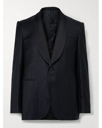 Canali Satin-trimmed Paisley-jacquard Wool-blend Tuxedo Jacket - Black