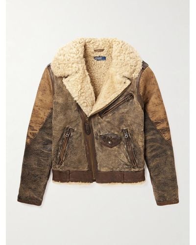 Polo Ralph Lauren Shearling-lined Panelled-leather Biker Jacket - Brown