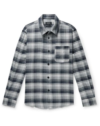 A.P.C. Surchemise Trek Checked Cotton And Linen-blend Flannel Shirt - Gray