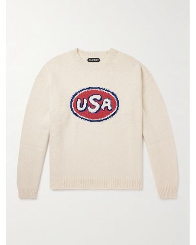 CHERRY LA Logo-intarsia Organic Cotton Sweater - Natural