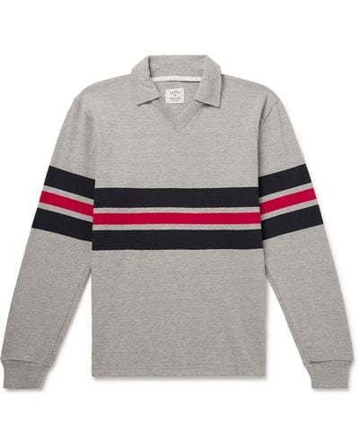 Noah Pitch Practice Striped Cotton-jersey Polo Shirt - Gray