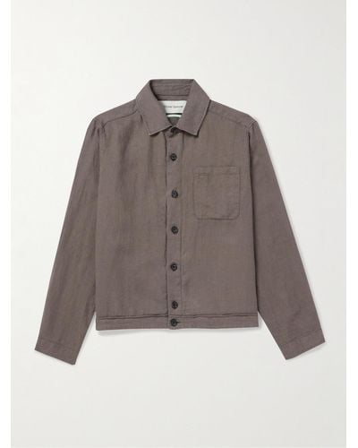 Oliver Spencer Milford Houndstooth Cotton And Linen-blend Jacket - Brown
