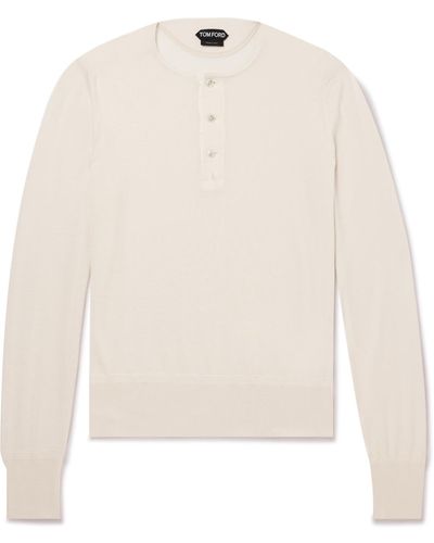 Tom Ford Cashmere And Silk-blend Henley T-shirt - White