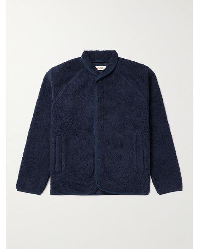 YMC Beach Shawl-collar Recycled Cotton-blend Fleece Jacket - Blue