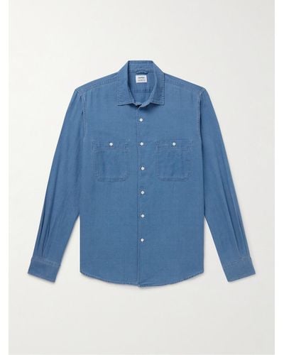 Aspesi Slim-fit Herringbone Cotton Shirt - Blue