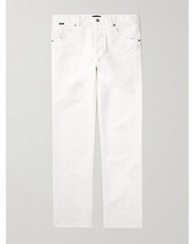 Tom Ford Pantaloni slim-fit a gamba dritta in fustagno di misto cotone - Bianco