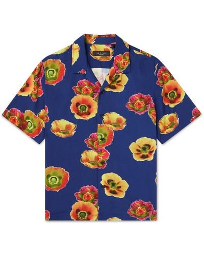 Rag & Bone Avery Convertible-collar Floral-print Crepe Shirt - Blue