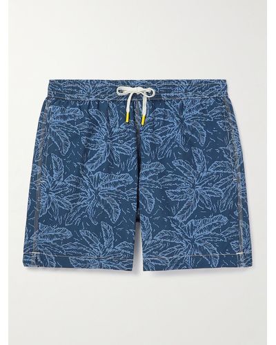 Hartford Straight-leg Mid-length Printed Swim Shorts - Blue