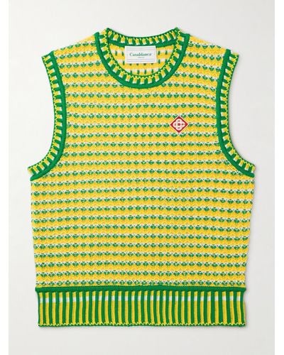 Casablancabrand Zig Zag Slim-fit Logo-appliquéd Crocheted Cotton Jumper Vest - Green