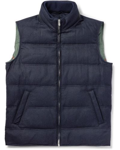 Rubinacci Suede-trimmed Quilted Wool And Cashmere-blend Down Gilet - Blue