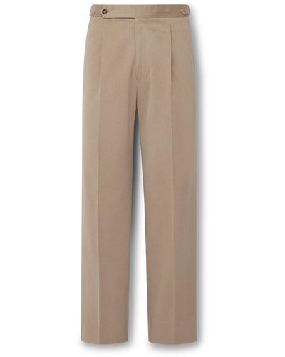STÒFFA Tapered Pleated Brushed Cotton-twill Pants - Natural
