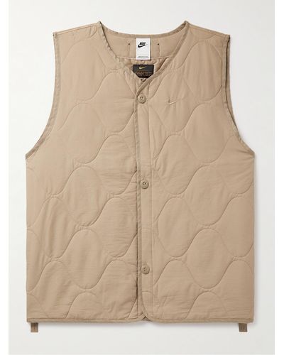 Nike Logo-embroidered Quilted Padded Ripstop Gilet - Natural