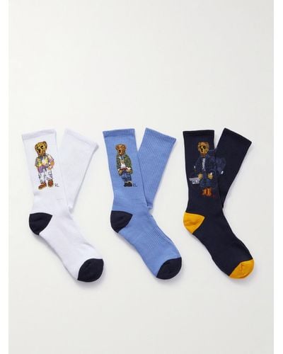 Polo Ralph Lauren Set aus drei Paar Socken aus geripptem Jacquard-Strick aus einer Baumwollmischung - Blau