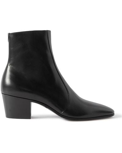 Saint Laurent Vassili Leather Ankle Boots - Black