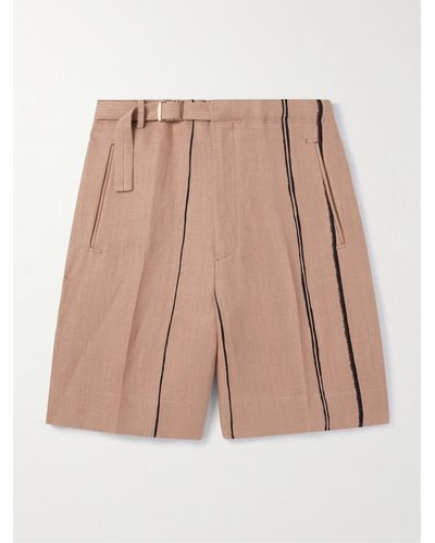 Zegna Wide-leg Belted Striped Oasi Lino Shorts - Natural