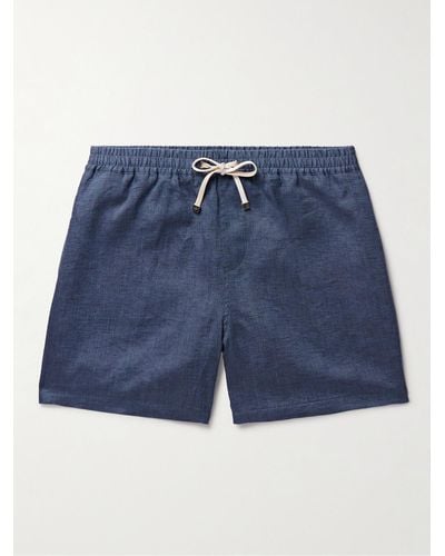 Loro Piana Arizona Gerade geschnittene Bermudashorts aus Leinen mit Kordelzugbund - Blau