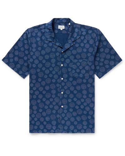 Hartford Palm Mc Pat Convertible-collar Printed Cotton-seersucker Shirt - Blue