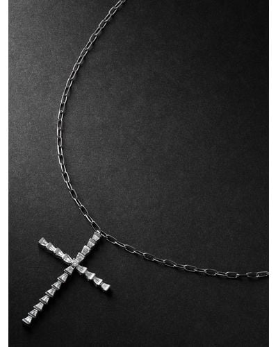 SHAY White Gold Diamond Cross Necklace - Black