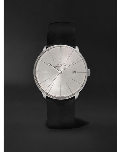 Junghans Meister Fein Signatur Automatic 39.5mm Stainless Steel And Leather Watch - Black