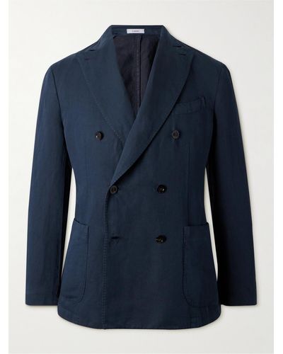 Boglioli K-jacket Double-breasted Cotton And Linen-blend Twill Blazer - Blue