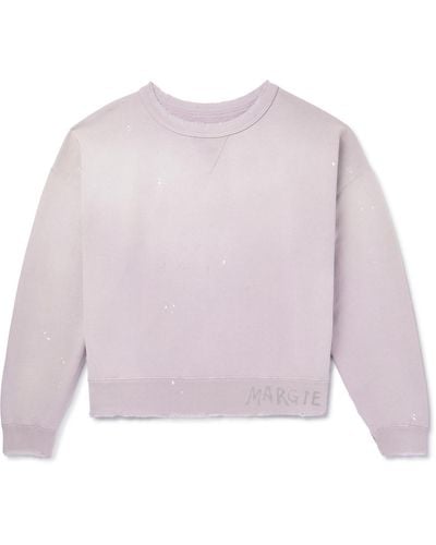 Maison Margiela Logo-print Distressed Cotton-jersey Sweatshirt - Pink