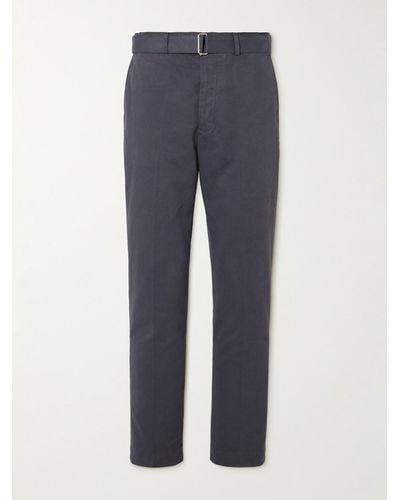 Officine Generale Straight-leg Belted Cotton-twill Trousers - Blue
