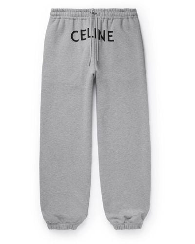 CELINE HOMME Logo-print Cotton-jersey Sweatpants - Gray