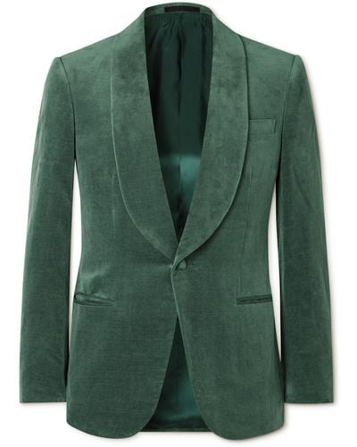 Kingsman Shawl-collar Cotton And Linen-blend Velvet Tuxedo Jacket - Green