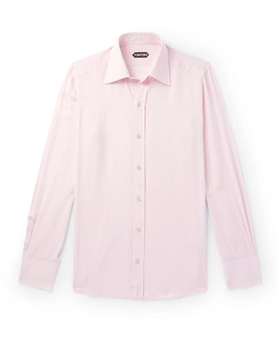 Tom Ford Cutaway-collar Lyocell-blend Poplin Shirt - Pink