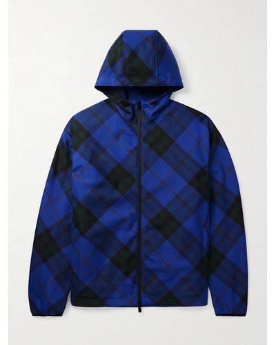 Burberry Logo-appliqued Checked Twill Hooded Track Jacket - Blue