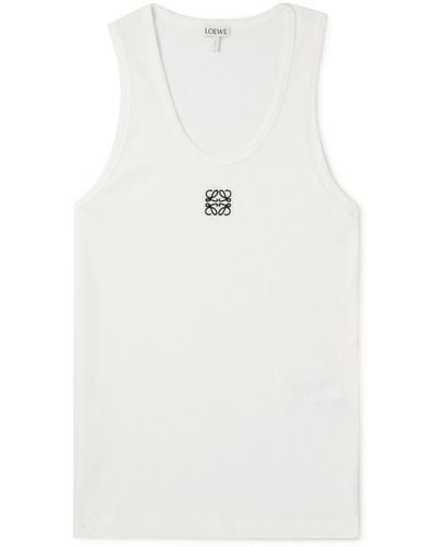 Loewe Logo-embroidered Ribbed Stretch-cotton Tank Top - White