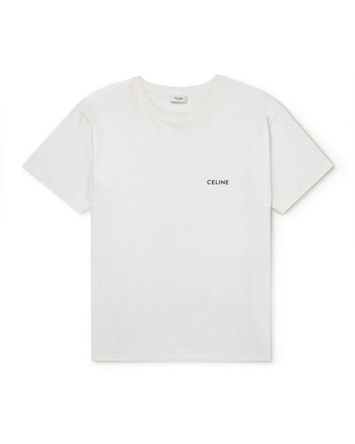 CELINE HOMME Logo-embroidered Cotton-jersey T-shirt - White