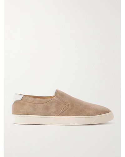 Brunello Cucinelli Leather-trimmed Suede Slip-on Sneakers - Natural