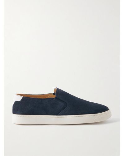 Brunello Cucinelli Leather-trimmed Suede Slip-on Trainers - Blue