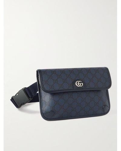 Gucci Ophidia Leather-trimmed Monogrammed Coated-canvas Belt Bag - Blue