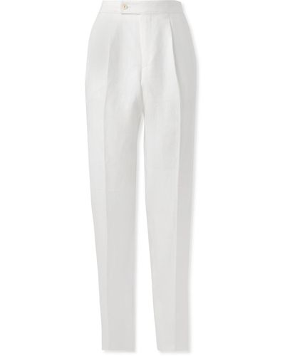 Caruso Straight-leg Pleated Linen Pants - White