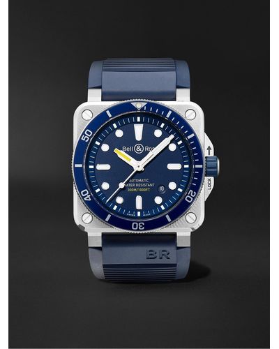 Bell & Ross Br0392-d-bu-st/srb Men's Diver Automatic Date Rubber Strap Watch - Blue