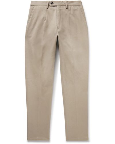 James Purdey & Sons Tapered Brushed Cotton-blend Twill Pants - Natural