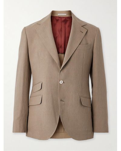 Brunello Cucinelli Slim-fit Linen Suit Jacket - Brown