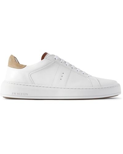 J.M. Weston On Time Suede-trimmed Leather Sneakers - White