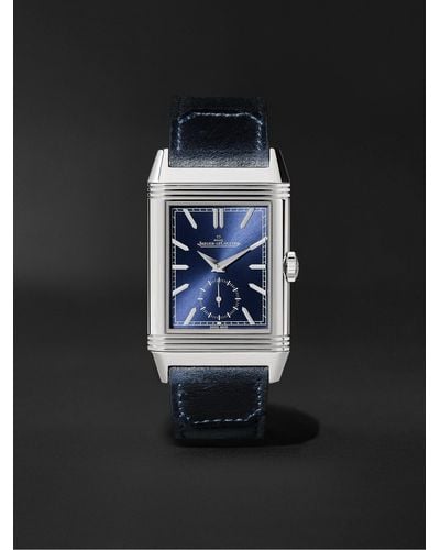 Jaeger-lecoultre Reverso Tribute Duoface Hand-wound 47mm X 28.3mm Stainless Steel And Leather Watch - Black