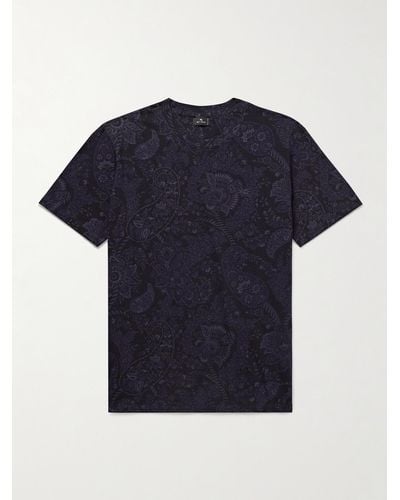 Etro T-Shirt aus Baumwoll-Jersey mit Paisley-Print und Logostickerei - Blau