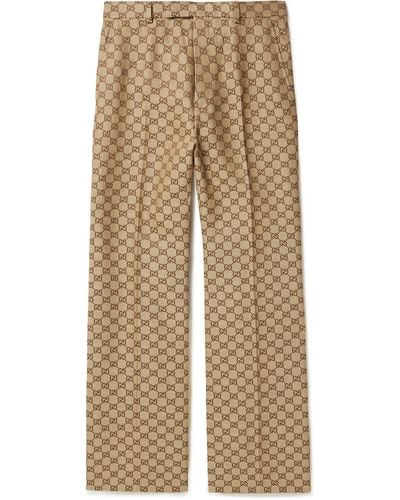 Gucci Aria Flared Monogrammed Linen-blend Suit Pants - Natural