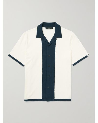 Rag & Bone Avery Camp-collar Colour-block Cotton-blend Terry Shirt - Blue