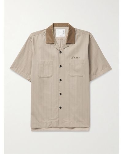 Sacai Camp-collar Logo-embroidered Striped Woven Shirt - Natural